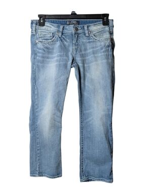 Aiko Silver Blue Denim Jean Capris with White Stitching Size W29